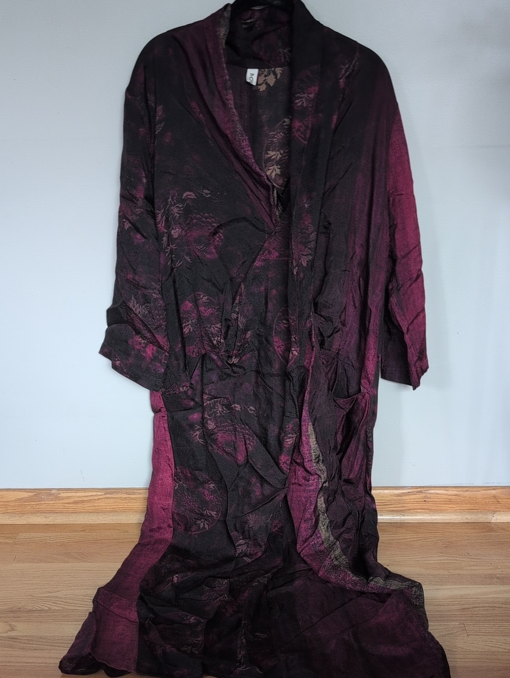 Floral-Print Burgundy & Black Midi Kimono Dress